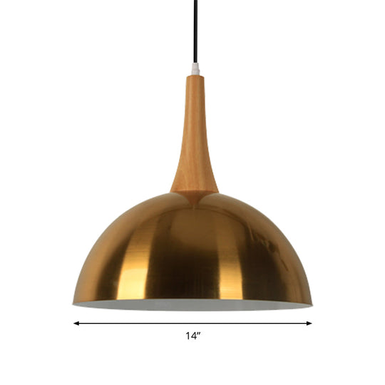 Elegant Gold Metal Hanging Lamp For Cafe Dining Table - One-Head Bowl Pendant Lighting