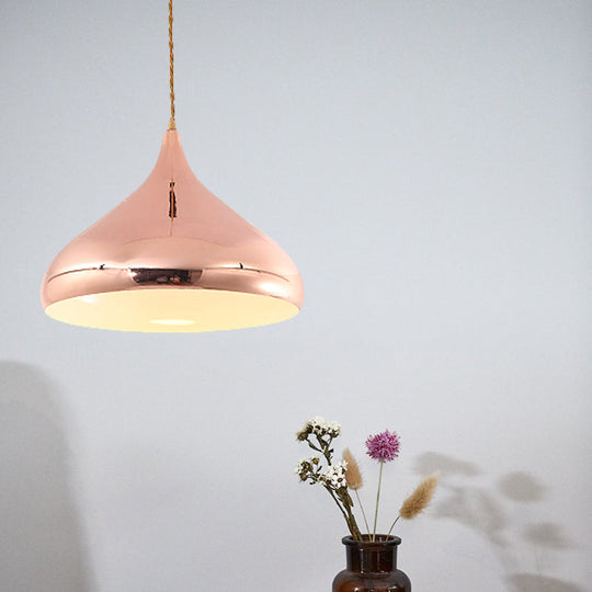 Rose Gold Contemporary Onion Shaped Bedroom Pendant Lamp With Metal Finish / 12.5