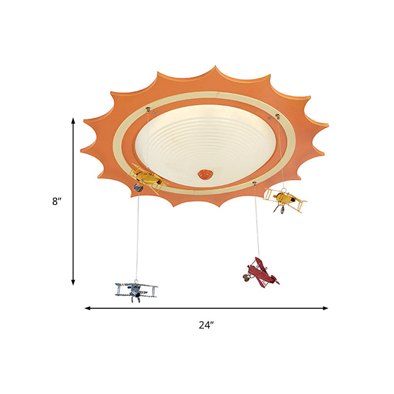 Modern Orange Sun Ceiling Light With Plane Acrylic Flush For Kids’ Bedroom