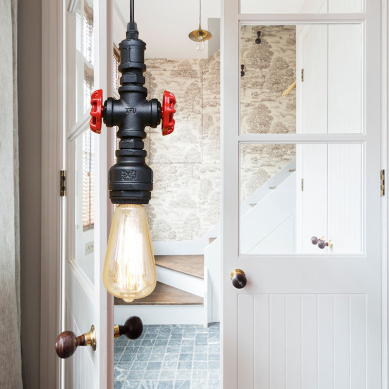 Vintage 1-Head Metal Pendant Light With Exposed Bulb - Antique Black/Silver Finish For Restaurant