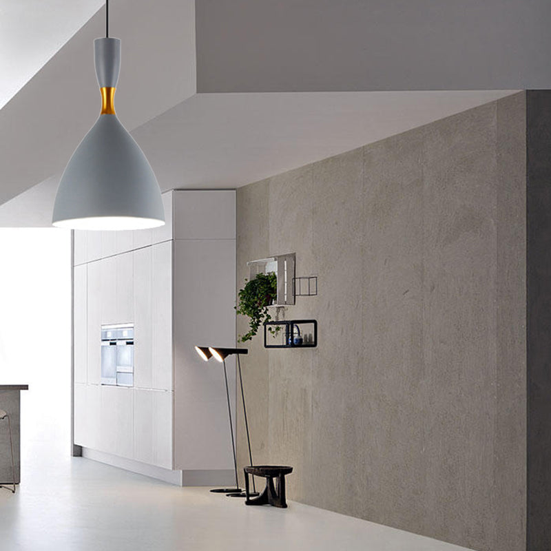 Contemporary 6.5/10 Inch Aluminum Funnel-Shaped Suspension Light For Study Room Or Cafe - Wide