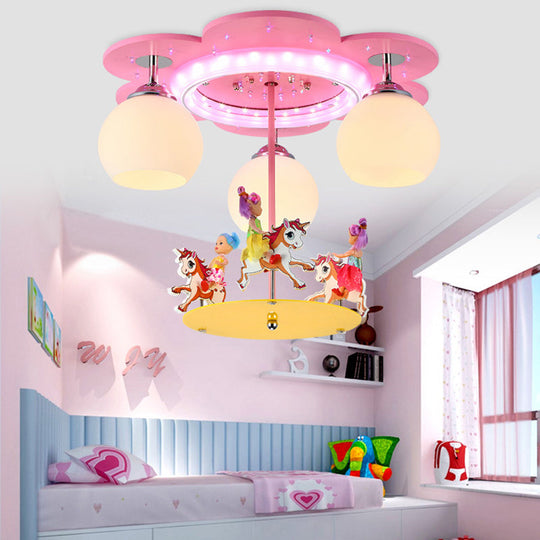 3 - Light Pink Carousel Flush Mount: Lovely Metal Ceiling Lamp For Child Bedroom