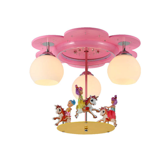 3 - Light Pink Carousel Flush Mount: Lovely Metal Ceiling Lamp For Child Bedroom