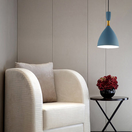 Macaron Loft One-Head Suspended Light For Restaurant Cloth Shop With Funnel Pendant In Aluminum Blue