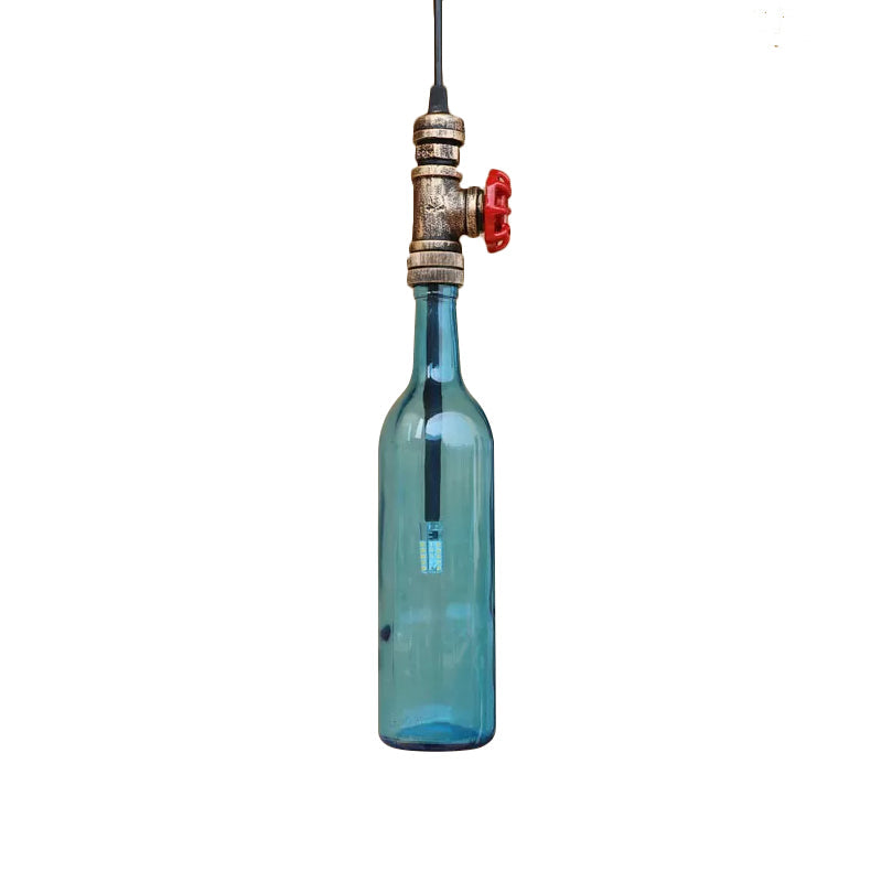 Antique Glass Water Pipe Pendant Light With Bottle Shade And Valve For Restaurant Ceiling Fixture -