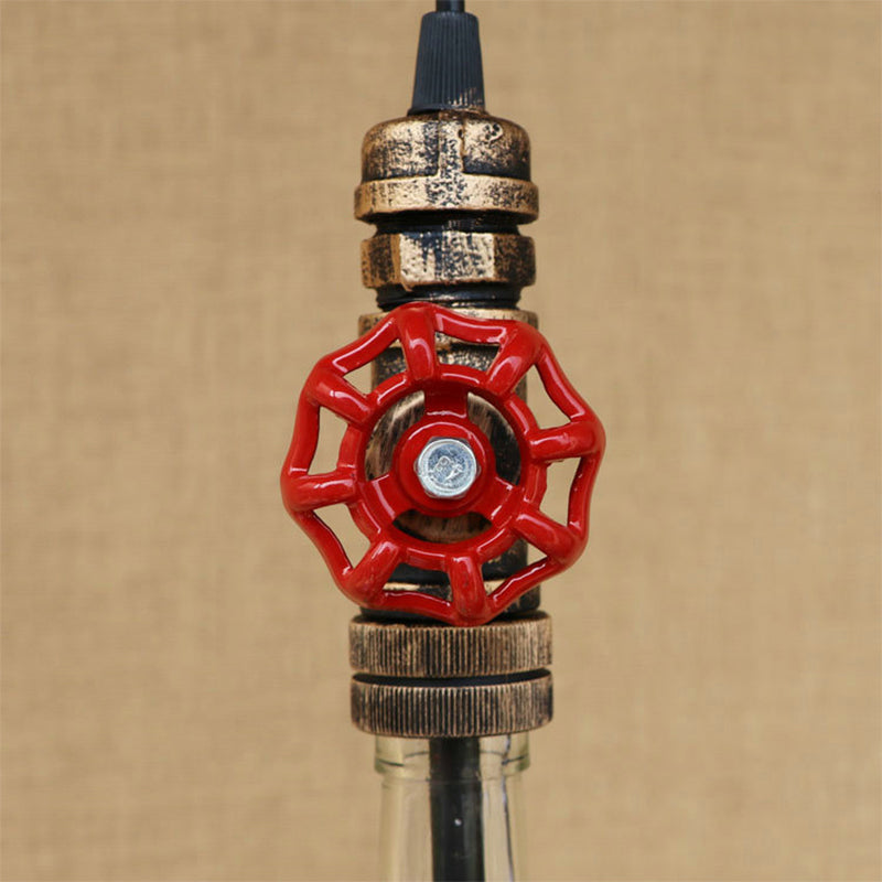 Antique Glass Water Pipe Pendant Light With Bottle Shade And Valve For Restaurant Ceiling Fixture -
