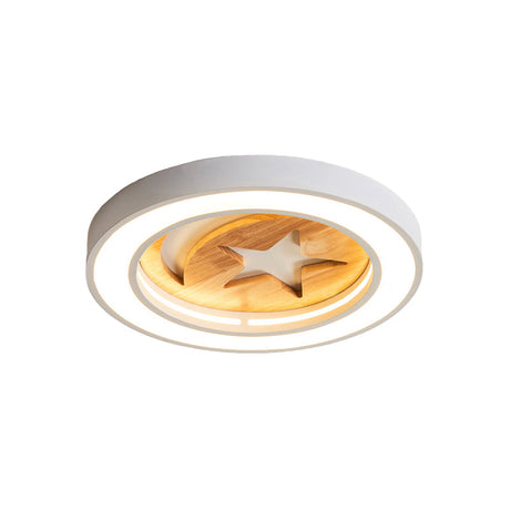 Kids Acrylic Modern Led Ceiling Lamp Slim Circle Design With Star Pattern Ideal For Bedroom
