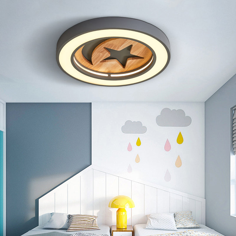 Kid’s Acrylic Modern Led Ceiling Lamp – Slim Circle Design With Star Pattern Ideal For Bedroom