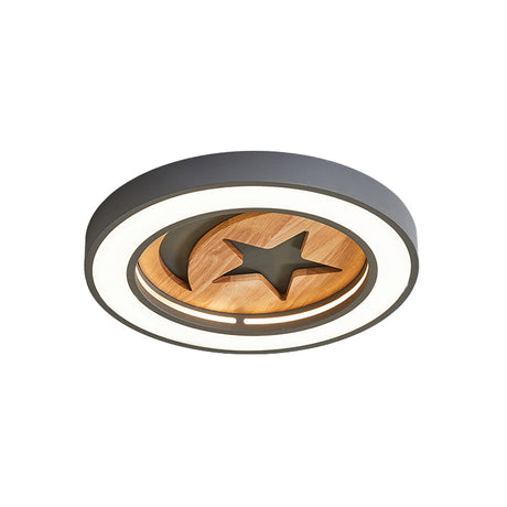 Kids Acrylic Modern Led Ceiling Lamp Slim Circle Design With Star Pattern Ideal For Bedroom