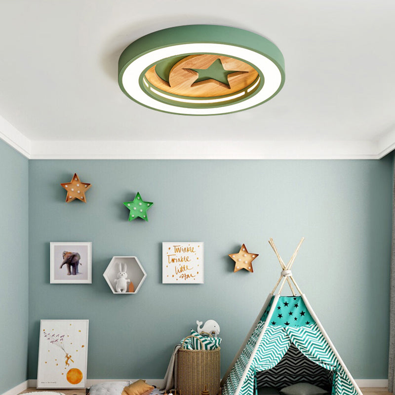 Kids Acrylic Modern Led Ceiling Lamp Slim Circle Design With Star Pattern Ideal For Bedroom