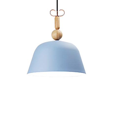 Bright-Colored Nordic Pendant Lamp - Single Head Metallic Ceiling Lighting In Blue/Pink/Red/Yellow