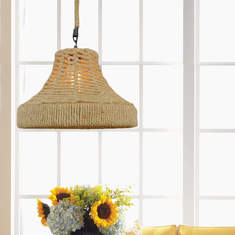 Vintage Industrial Pendant Light With Rope Flared/Bowl Cage Shade In Beige For Restaurant(1 Head) /