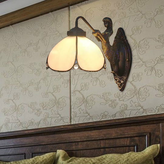 Tiffany Beige Glass Wall Sconce Light With Mermaid Decoration For Corridor