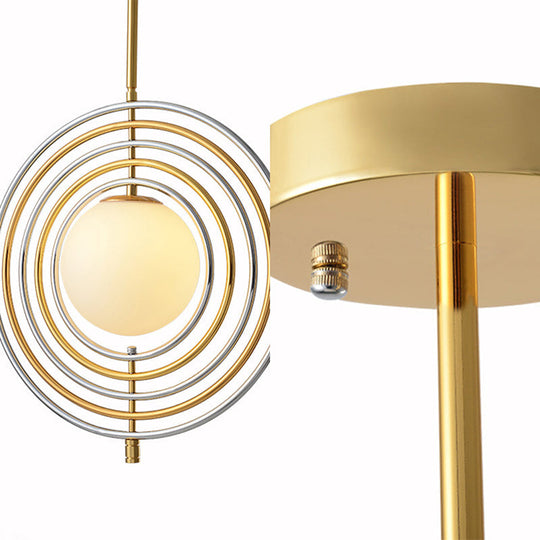 Modern Gold Frosted Glass Orbit Pendant Light With Concentric Rings - Dining Room Hanging