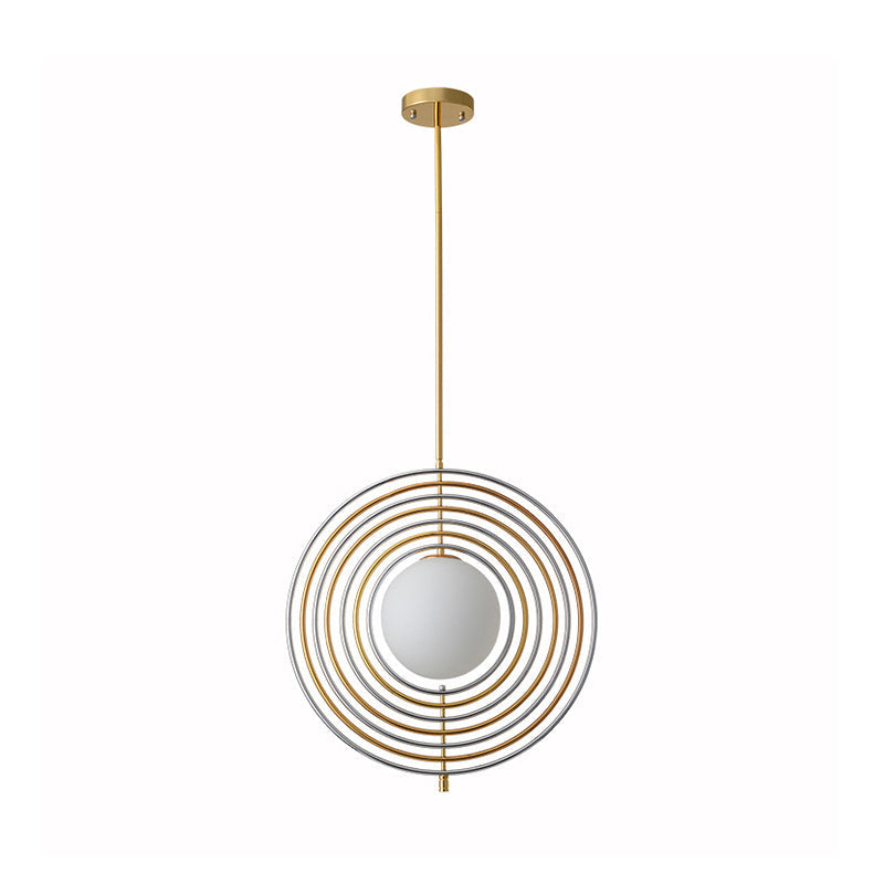 Modern Gold Frosted Glass Orbit Pendant Light With Concentric Rings - Dining Room Hanging