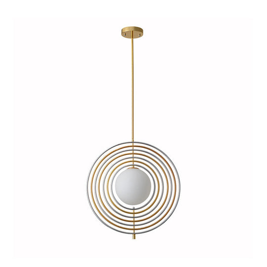 Modern Gold Frosted Glass Orbit Pendant Light With Concentric Rings - Dining Room Hanging