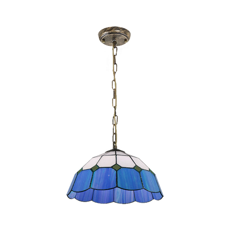 Tiffany Handcrafted Art Glass Ceiling Light: Domed Yellow/Blue 1 Head 12’/16’ Wide