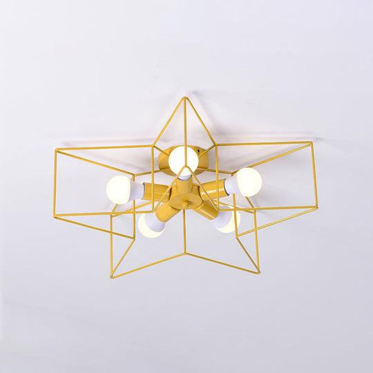 5-Light Industrial Ceiling Lamp For Kid’s Bedroom With Star Cage Design