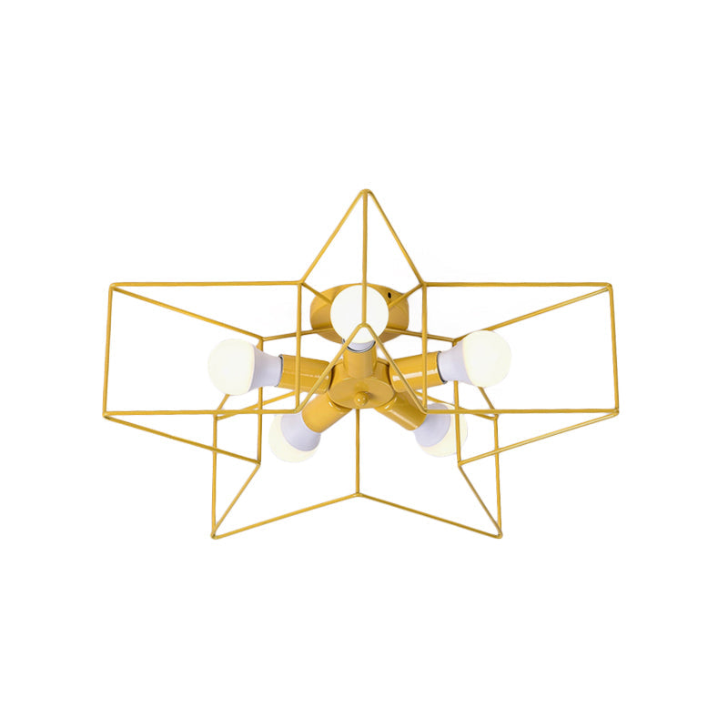 5-Light Industrial Ceiling Lamp For Kid’s Bedroom With Star Cage Design