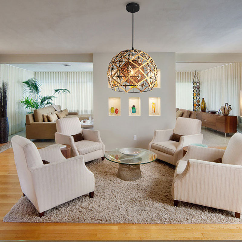 Asian Style Beige Pendant Light With Metal & Rope For Cottage Gold / A