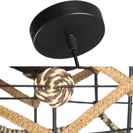 Asian Style Beige Pendant Light With Metal & Rope - Ideal For Cottage Decor