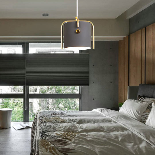 Stylish Macaron 1-Light Hanging Light: Metallic Gray/White Shade Suspension Lamp For Dining Room