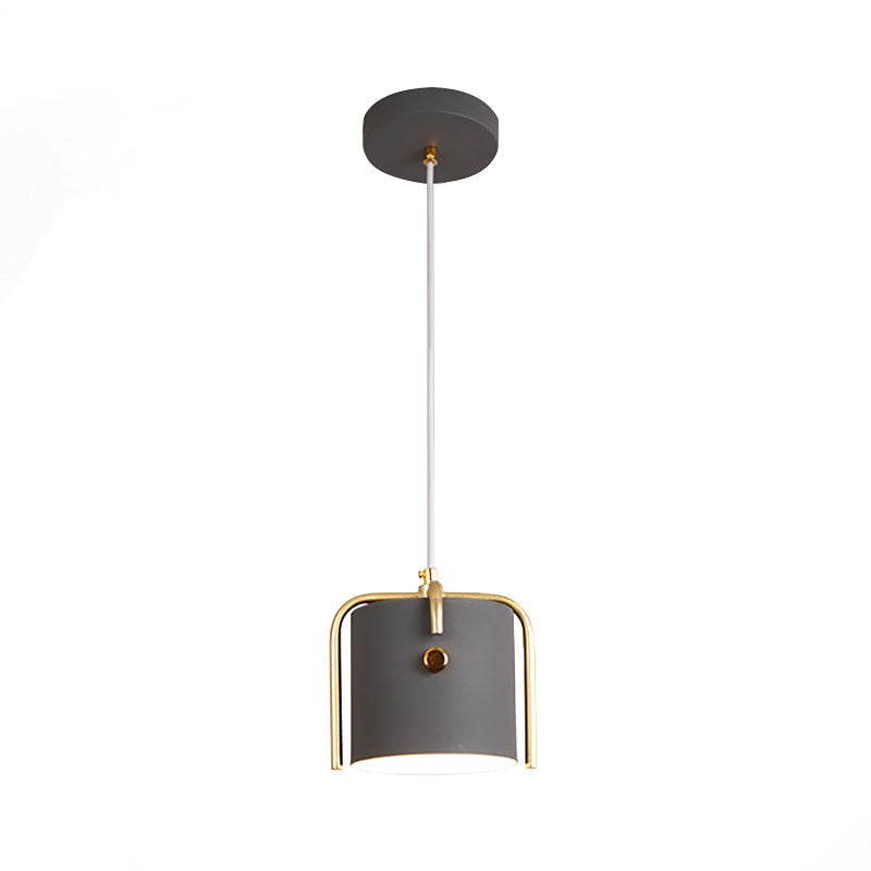 Stylish Macaron 1-Light Hanging Light: Metallic Gray/White Shade Suspension Lamp For Dining Room