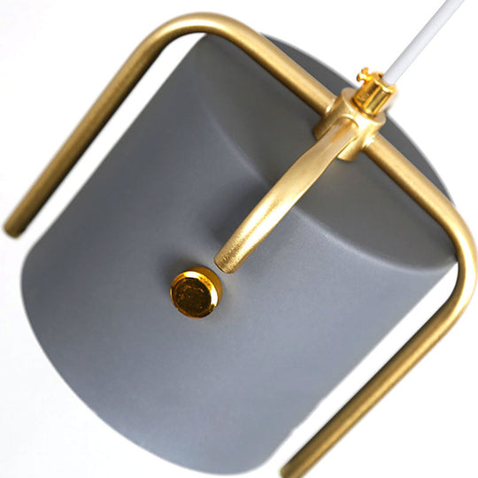 Stylish Macaron Hanging Light - 1 With Metallic Shade Gray/White Barrel Suspension Lamp Ideal For