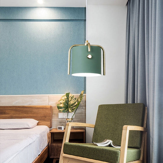 Stylish Macaron 1-Light Hanging Light: Metallic Gray/White Shade Suspension Lamp For Dining Room