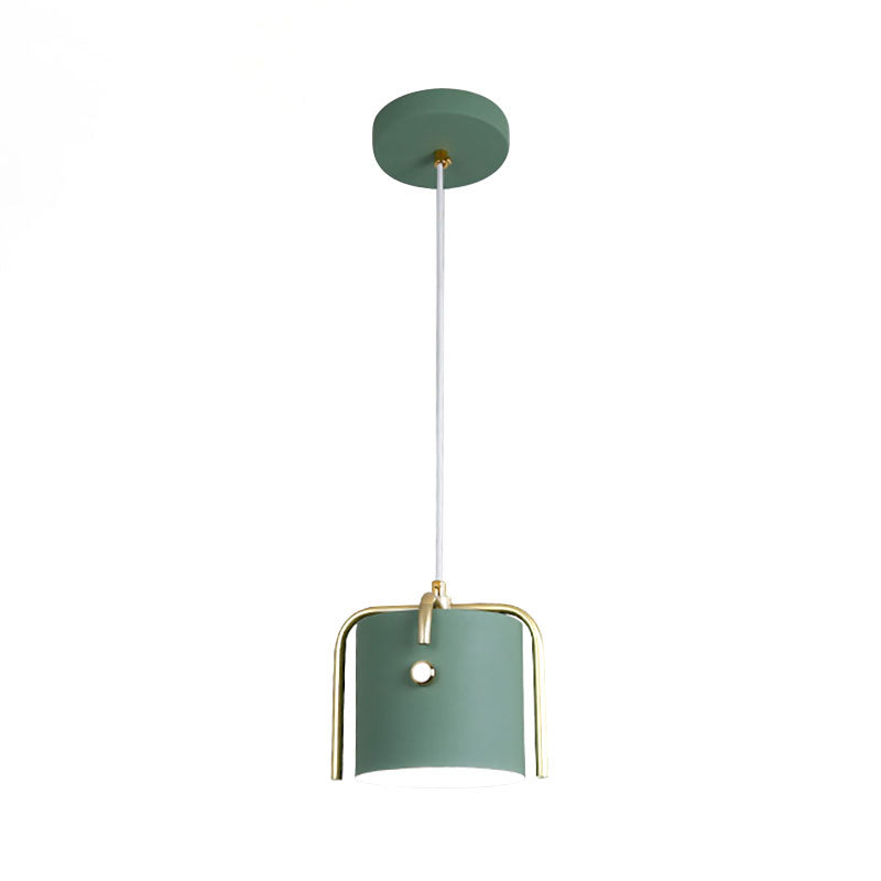 Stylish Macaron Hanging Light - 1 With Metallic Shade Gray/White Barrel Suspension Lamp Ideal For