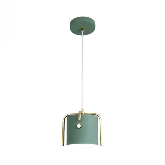 Stylish Macaron 1-Light Hanging Light: Metallic Gray/White Shade Suspension Lamp For Dining Room