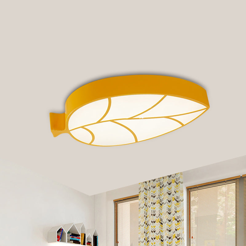 Led Children’s Flush Mount Fixture With Acrylic Leaf - Like Shade In Red/Pink/Yellow - Warm/White