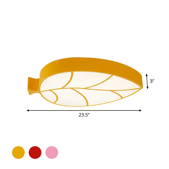 Led Childrens Flush Mount Fixture With Acrylic Leaf-Like Shade In Red/Pink/Yellow - Warm/White Light