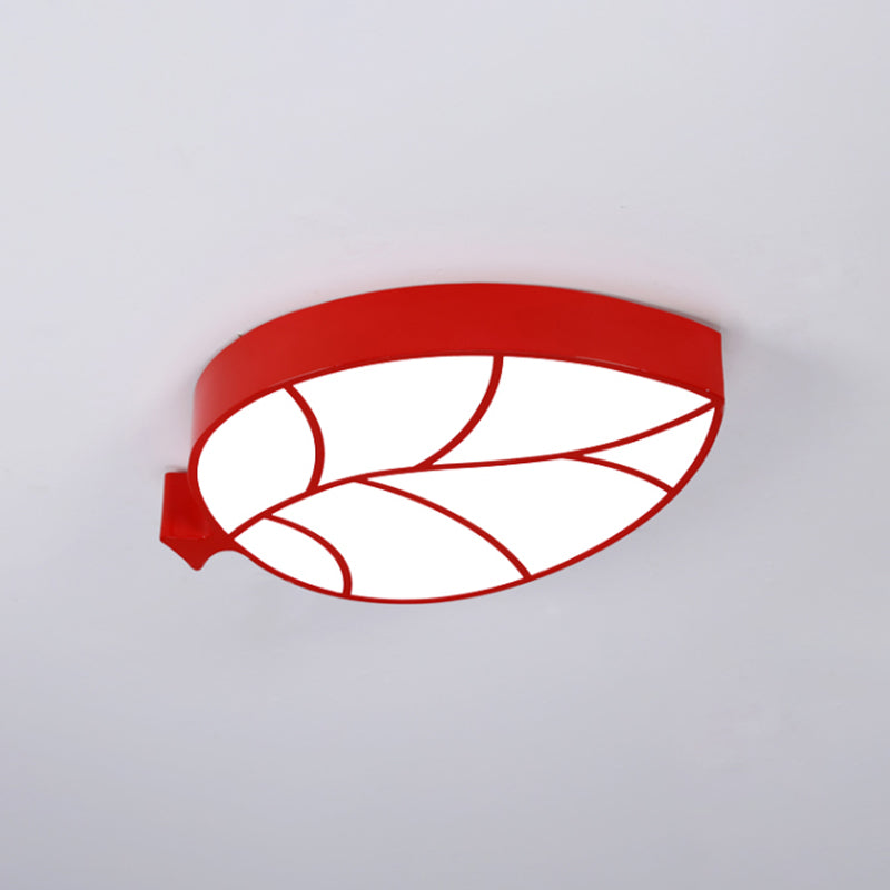 Led Children’s Flush Mount Fixture With Acrylic Leaf - Like Shade In Red/Pink/Yellow - Warm/White