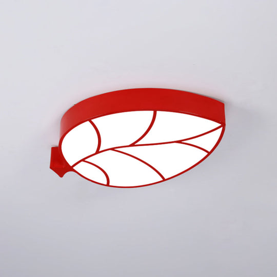 Led Children’s Flush Mount Fixture With Acrylic Leaf - Like Shade In Red/Pink/Yellow - Warm/White