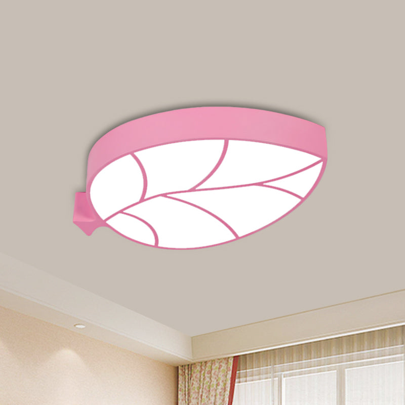 Led Children’s Flush Mount Fixture With Acrylic Leaf - Like Shade In Red/Pink/Yellow - Warm/White