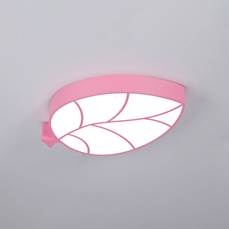 Led Children’s Flush Mount Fixture With Acrylic Leaf - Like Shade In Red/Pink/Yellow - Warm/White