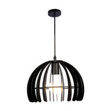 Contemporary Metal Domed Cage Living Room Pendant Lamp Kit - Single Bulb Suspension In Black/White