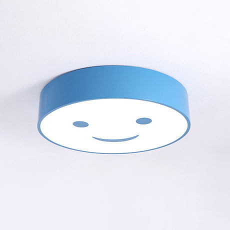 Round Smiling Face Led Flush Mount Light - Kids Acrylic Close-To-Ceiling Lamp For Kindergarten