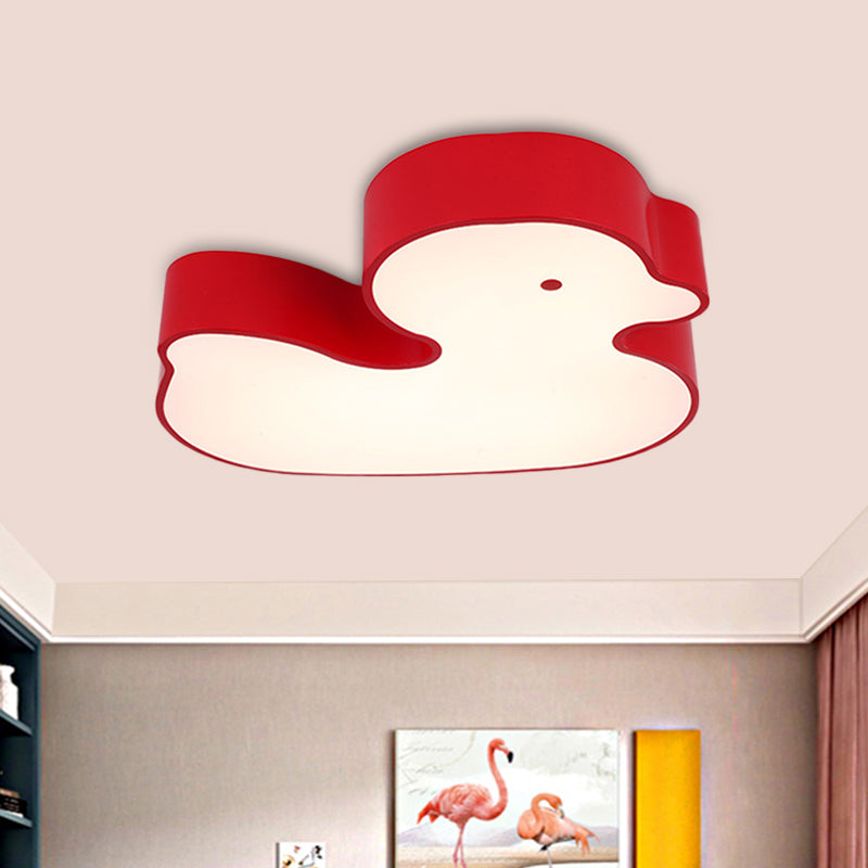 Little Duck Led Flush Mount Childrens Lamp With Colorful Acrylic Close To Ceiling Fixture Red