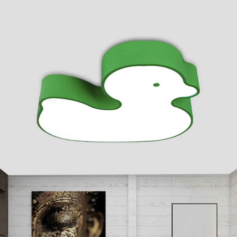 Little Duck Led Flush Mount Childrens Lamp With Colorful Acrylic Close To Ceiling Fixture Green