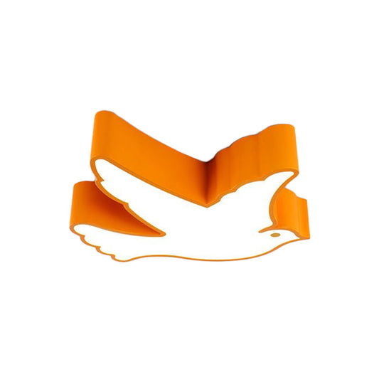 Kid’s Flying Pigeon Led Flush Mount Ceiling Fixture - White/Red/Yellow