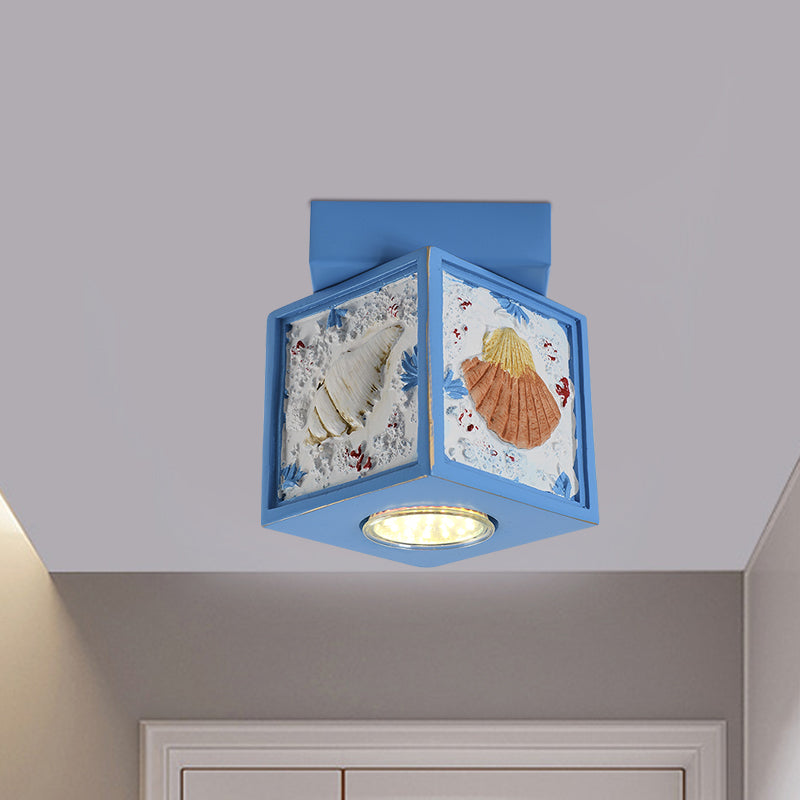Blue/Light Blue Shell Design Kids Ceiling Light - Cubic Corridor Resin Flush Mount Fixture 1 - Light