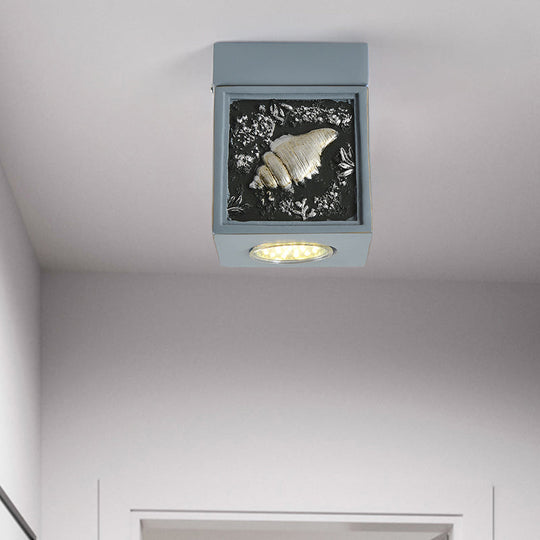 Blue/Light Blue Shell Design Kids Ceiling Light - Cubic Corridor Resin Flush Mount Fixture 1 - Light