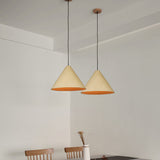 Rustic Red/Beige Cafe Suspension Lamp With Conic Wood Shade - 10/13 Wide