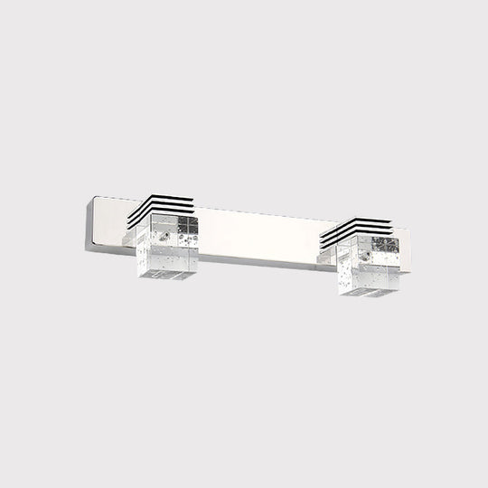Modern Chrome Vanity Light Fixture With Clear Crystal Accents - 2/3 Bulbs Warm/White