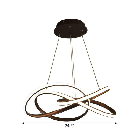 Modern Twisting Round Kitchen Chandelier Lamp In Metallic Gold/Coffee With Led Warm/White Light