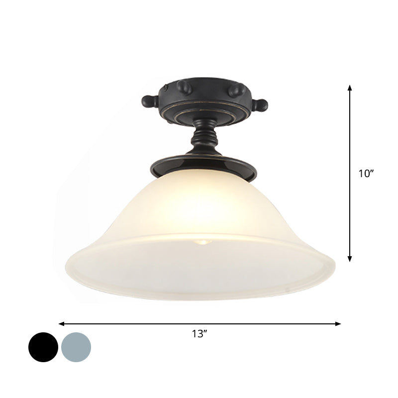 Modern 1-Light Black/Blue Mediterranean Semi Flush Mount Ceiling Light Opaque Glass Column/Flared