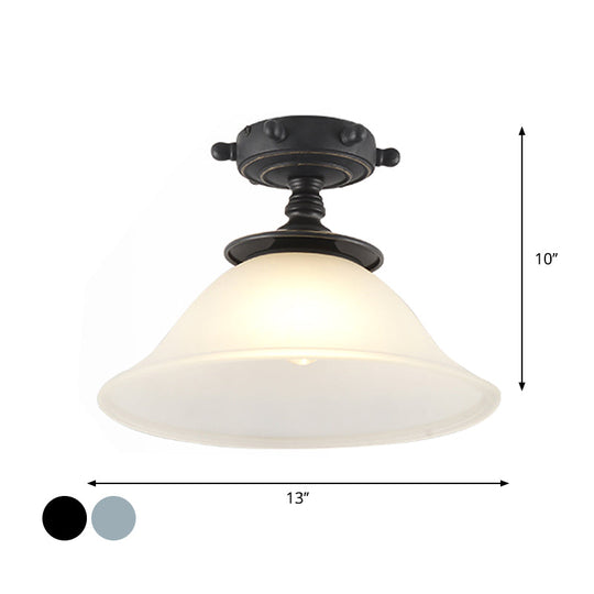 Modern 1-Light Black/Blue Mediterranean Semi Flush Mount Ceiling Light Opaque Glass Column/Flared