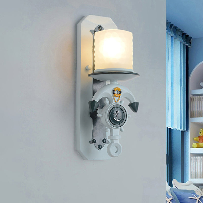 Modern Blue Wall Light With Cylindrical Dimpled Glass Shade - Sleek 1/2-Head Doorway Lighting